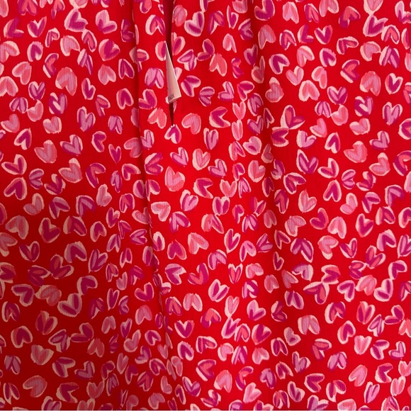 J. Crew Smocked keyhole top Red Pink Heart Medium blouse Top Ruffle. Size Small. - Picture 5 of 6